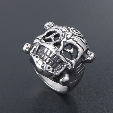 Vintage Punk Gothic Skull Stainless Steel Ring For Men Retro Silver Lion Dance Hip Hop Biker Jewelry Finger Ring Gift