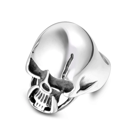 Vintage Punk Gothic Zombie Fang Skull Ring For Men Stainless Steel Hip Hop Biker Rock Jewelry Silver Polished Ring