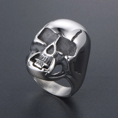 Vintage Punk Gothic Zombie Fang Skull Ring For Men Stainless Steel Hip Hop Biker Rock Jewelry Silver Polished Ring