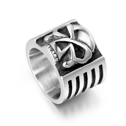 Stainless Steel Skull Head Ring Men's Wide Band Punk Gothic Biker Ring Relief Embossed Polished Fashion Jewelry Silver Color