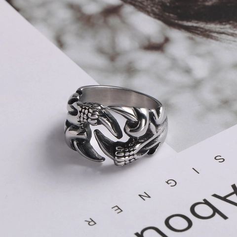 Vintage Drachenkrallen Ring Herren Gothik Punk Titanstahl Schmuck Retro Oxidiertes Silber Verstellbarer Offener Fingerring Geschenk