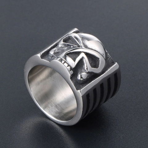 Stainless Steel Skull Head Ring Men's Wide Band Punk Gothic Biker Ring Relief Embossed Polished Fashion Jewelry Silver Color