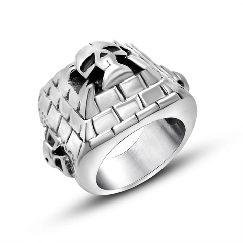 Anillo de Calavera de Acero Inoxidable Retro Hombre Gótico Punk Pirámide Patrón de Muro Vintage Biker Band Joyería Regalo