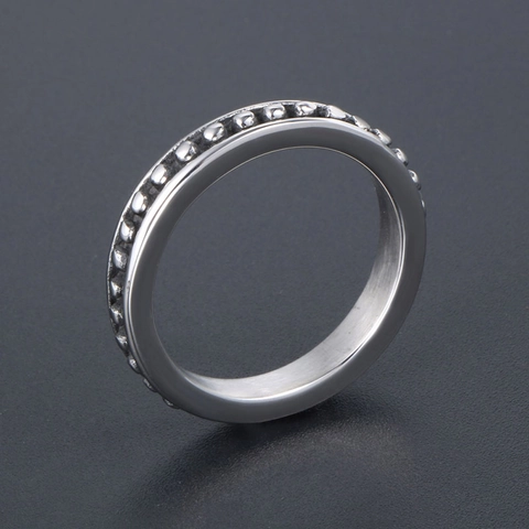 Vintage Titanium Steel Beaded Band Ring For Unisex Retro Industrial Polka Dot Polished Silver Ring Minimalist Ethnic Jewelry