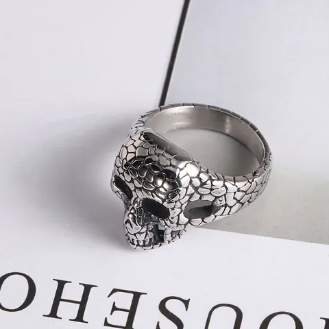 Vintage Titanstahl Totenkopf Ring Mit Rissiger Textur Antiksilber Punk Gothic Rock Biker Fingerring Schmuck Für Damen Herren
