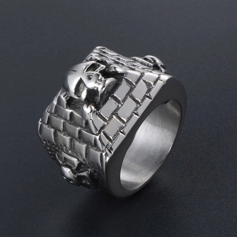 Anillo de Calavera de Acero Inoxidable Retro Hombre Gótico Punk Pirámide Patrón de Muro Vintage Biker Band Joyería Regalo