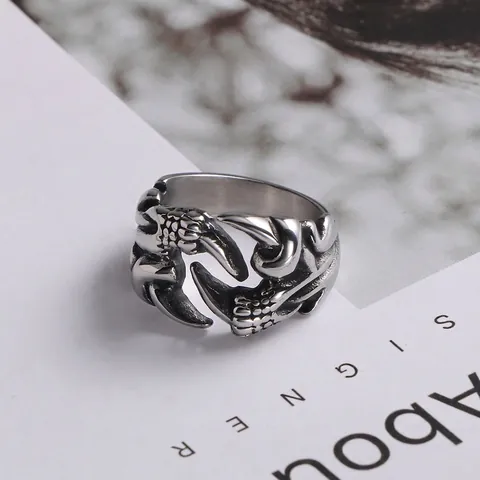 Vintage Dragon Claw Ring Men Gothic Punk Titanium Steel Jewelry Retro Oxidized Silver Adjustable Open Finger Ring Gift