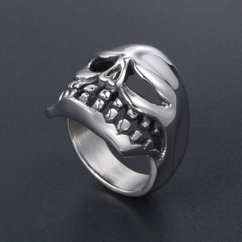Bague Crâne Punk Gothique Pour Hommes Acier Titane Poli Squelette Biker Ring Hip Hop Rock Bijoux Cadeau Accessoire