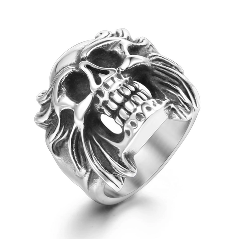 Anello Teschio in Acciaio Inossidabile Vintage per Uomo Punk Gothic Rock Gioielli Biker Anello Teschio Argento Antico