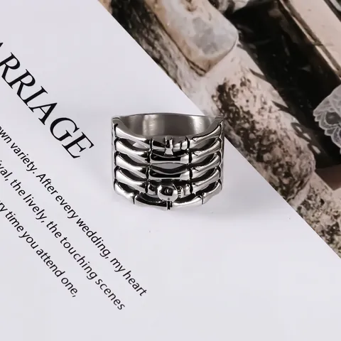 Gothic Stainless Steel Skull Hand Ring Punk Skeleton Finger Ring For Men Women Retro Cross Jewelry Personalized Rock Biker Accessories