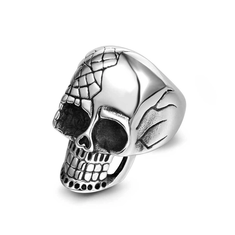 Anello Teschio Punk in Acciaio Inossidabile al Titanio da Uomo Vintage Gothic Biker Scheletro Lucidato Color Argento Gioielli
