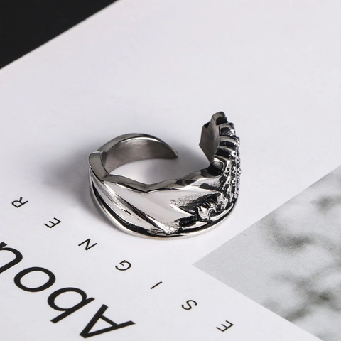 Vintage Engelenvleugels Titaniumstaal Ring Gesneden Gothic Punk Verstelbaar Open Vingerband Voor Unisex Mode Sieraden Cadeau