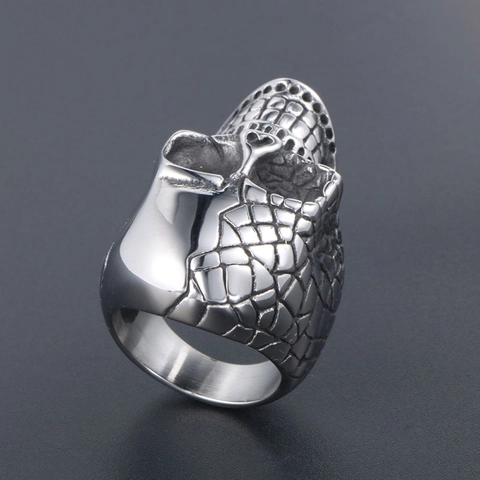 Anello Teschio Punk in Acciaio Inossidabile al Titanio da Uomo Vintage Gothic Biker Scheletro Lucidato Color Argento Gioielli