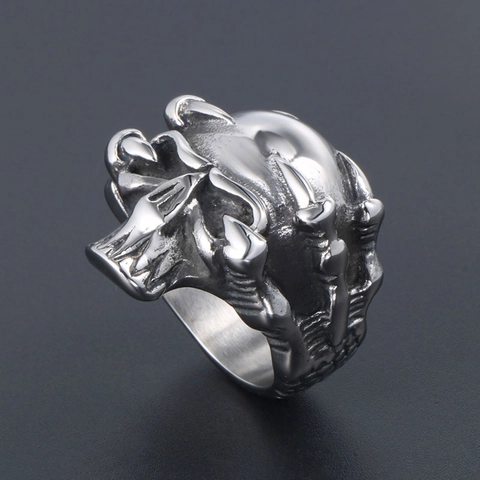 Vintage Gothic Punk Skull Ring For Men Stainless Steel Dragon Claw Skeleton Finger Ring Rock Biker Jewelry