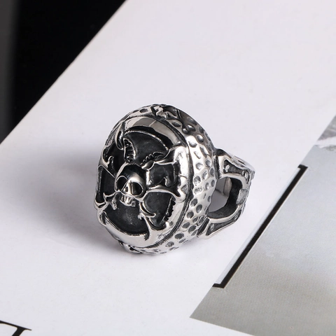 Vintage Totenkopf Titanstahl Ring Gothic Punk Rock Antiksilber Edelstahl Ring Für Herren Personalisiert Schmuck Geschenk