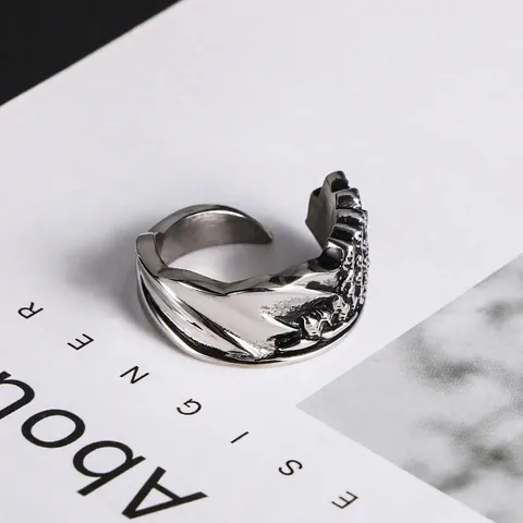 Vintage Angel Wings Titanium Steel Ring Carved Gothic Punk Adjustable Open Finger Band For Unisex Fashion Jewelry Gift