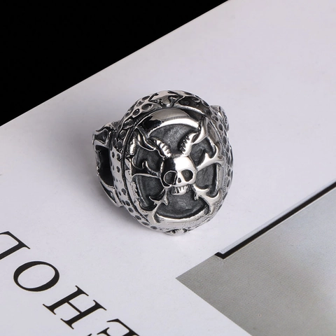 Vintage Totenkopf Titanstahl Ring Gothic Punk Rock Antiksilber Edelstahl Ring Für Herren Personalisiert Schmuck Geschenk