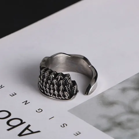 Vintage Angel Wings Titanium Steel Ring Carved Gothic Punk Adjustable Open Finger Band For Unisex Fashion Jewelry Gift