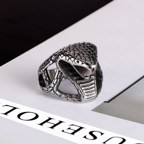 Vintage Cobra Slang Roestvrij Stalen Ring Voor Heren Gothic Punk Dierschubben Geoxideerd Zilver Biker Sieraden