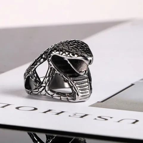 Anello in Acciaio Inossidabile Cobra Vintage per Uomo Gothic Punk Squame di Animale Argento Ossidato Gioielli Biker