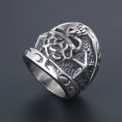 Retro Stainless Steel Skeleton Ring For Men Vintage Gothic Sea Star Embossed Punk Band Jewelry Silver Biker Accessory