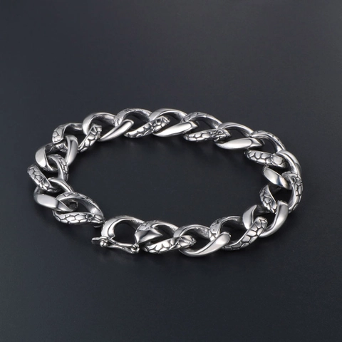 Herren Gothisch Retro Schlangenmuster Titanstahl Kette Armband Vintage Punk Guss Metall Handschmuck Für Coole Jungen