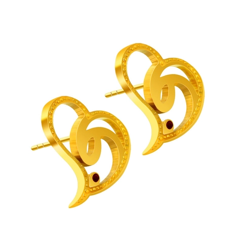 Titanium Steel Heart Stud Earrings Gold Plated Elegant Red Rhinestone Heart Shaped Jewelry For Women Birthday Gift Accessory