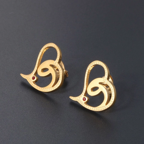 Titanium Steel Heart Stud Earrings Gold Plated Elegant Red Rhinestone Heart Shaped Jewelry For Women Birthday Gift Accessory