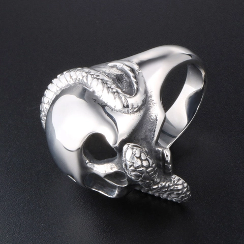 Gothic Skull And Snake Stainless Steel Ring For Men Retro Punk Rock Skeleton Serpent Biker Band Fashion Jewelry Accessory
