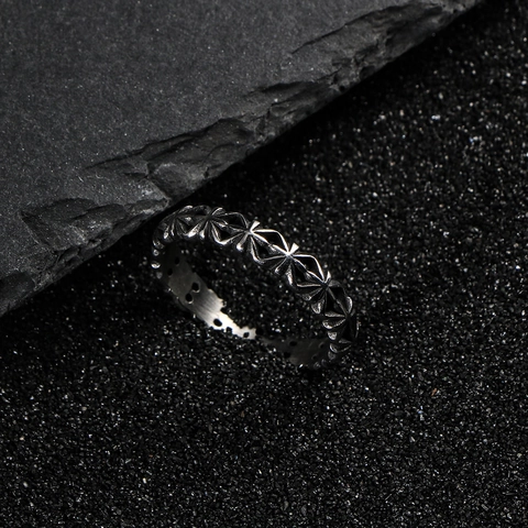 Vintage Stainless Steel Star Cross Band Ring For Men Women Gothic Punk Retro Oxidized Engraved Fashion Jewelry Gift