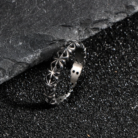 Vintage Stainless Steel Star Cross Band Ring For Men Women Gothic Punk Retro Oxidized Engraved Fashion Jewelry Gift