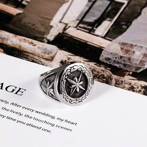 Vintage Stainless Steel Octagonal Star Signet Ring For Men Compass North Star Hip Hop Punk Biker Finger Jewelry Gift