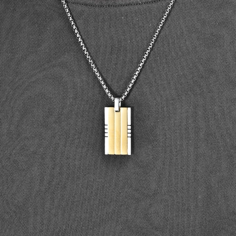 Collana Dog Tag in Acciaio Inossidabile Minimalista da Uomo Pendente a Righe Bicolore Orecchini Geometrici con Strass