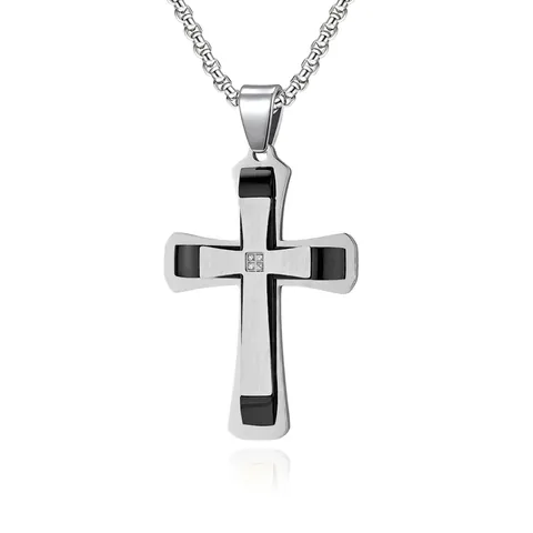 Collar de Colgante de Cruz de Acero Inoxidable para Hombre Con Diamantes de Imitación Galvanoplastia Doble Color Joyería Religiosa