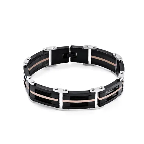 Men's Industrial Stainless Steel Wire Cable Bracelet Two-Tone Black Gold Blue Multi-Layer Inlaid Punk Bangle Fashion Jewelry