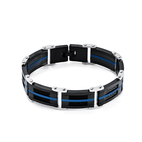 Men's Industrial Stainless Steel Wire Cable Bracelet Two-Tone Black Gold Blue Multi-Layer Inlaid Punk Bangle Fashion Jewelry