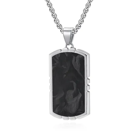 Collana da Uomo in Acciaio al Titanio Minimalista Ciondolo in Fibra di Carbonio Mimetica Hip Hop Targhetta Militare Gioielli