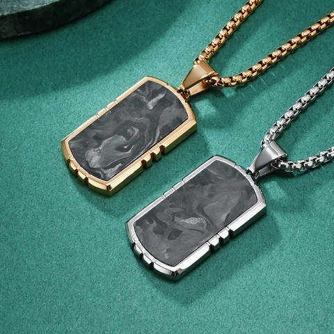 Collana da Uomo in Acciaio al Titanio Minimalista Ciondolo in Fibra di Carbonio Mimetica Hip Hop Targhetta Militare Gioielli