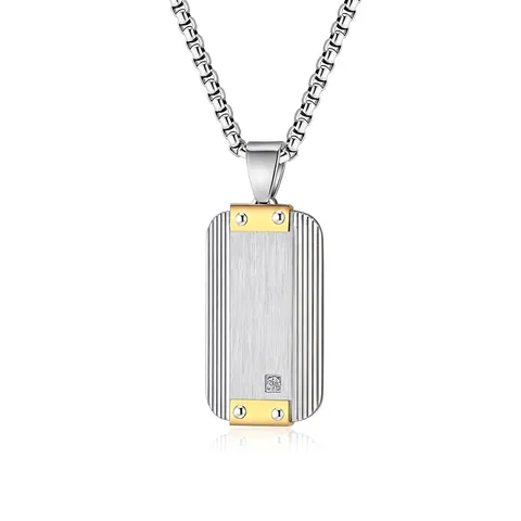 Collana con Pendente a Targhetta in Acciaio Inossidabile Minimalista per Uomo Metallo Spazzolato Industriale con Strass Intarsiati