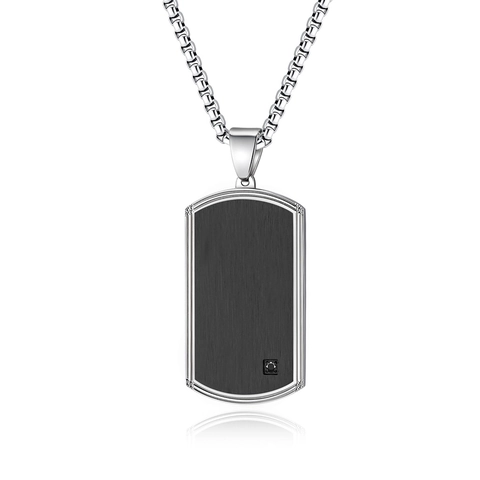 Collier Pendentif Plaque Militaire en Acier Titane pour Hommes Métal Brossé Strass Incrusté Bijoux Hip Hop