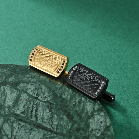 Manschettenknöpfe Aus Titanstahl Mit CNC-Eingelegten Strasssteinen Für Herren Business Französischer Stil Baumrindentextur Gold Schwarz Schmuck