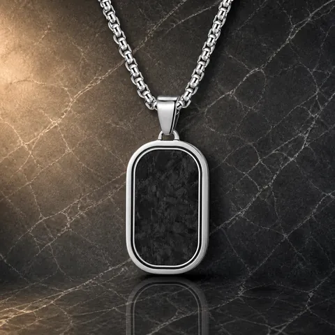 Men Titanium Steel Carbon Fiber Pendant Necklace Minimalist Industrial Style Hip Hop Military Dog Tag Fashion Jewelry