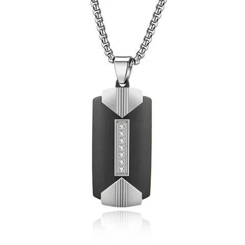 Collana con Ciondolo a Piastrina Rettangolare in Acciaio Inossidabile da Uomo Gioielli con Intarsio in Strass per Uomo Donna