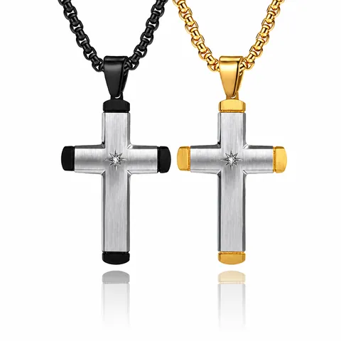 Minimalistische Edelstahl Kreuz Anhänger Halskette Für Herren Zweifarbige Hexagramm Stern Strass Eingelegt Mode Schmuck Geschenk