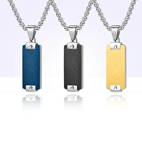 Collana con Ciondolo Rettangolare Industriale in Acciaio al Titanio da Uomo con Rivetto a Vite Texture Spazzolata Gioielli Hip Hop