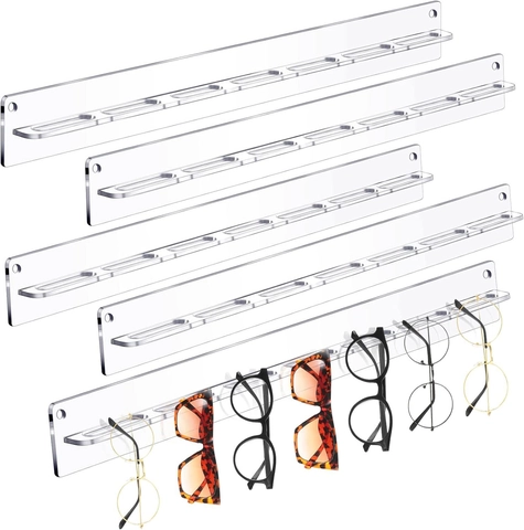Acrylic Wall Mounted Sunglasses Organizer Rack Transparent Black Eyewear Display Shelf For Closet Bedroom Home Organization Storage Display