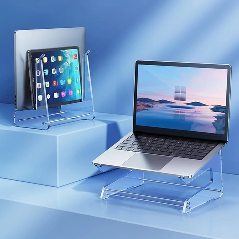 Ergonomischer Transparenter Acryl Laptop Ständer Für Büro Schreibtisch Modern Minimalistische Halterung Mit Tastaturablage