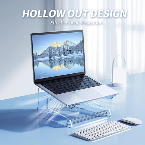 Ergonomischer Transparenter Acryl Laptop Ständer Für Büro Schreibtisch Modern Minimalistische Halterung Mit Tastaturablage
