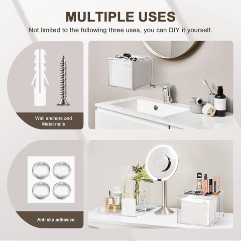 Clear Acrylic Disposable Face Towel Storage Box Bathroom Vanity Facial Tissue Organizer Case With Drawer Multi Purpose