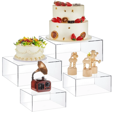 4 Pezzi Supporti per Torta a Cubo in Acrilico con Fondo Cavo per Matrimonio Compleanno Festa Buffet Dessert Espositore